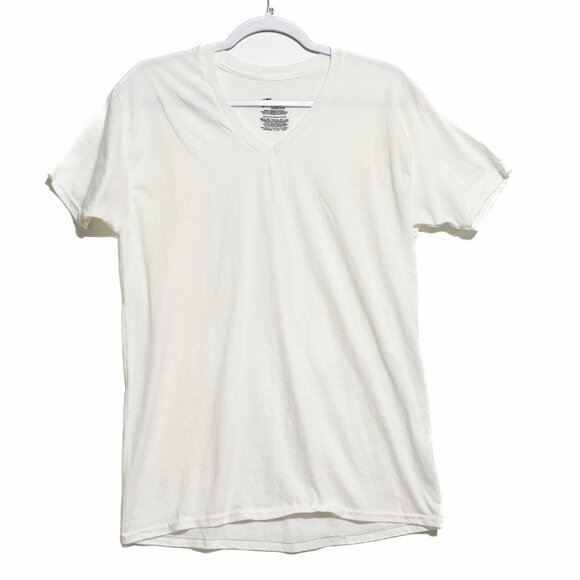 Hanes Mens White T-Shirt Solid Pure Cotton V-Neck Short Sleeve Pullover Size M - Picture 2 of 8